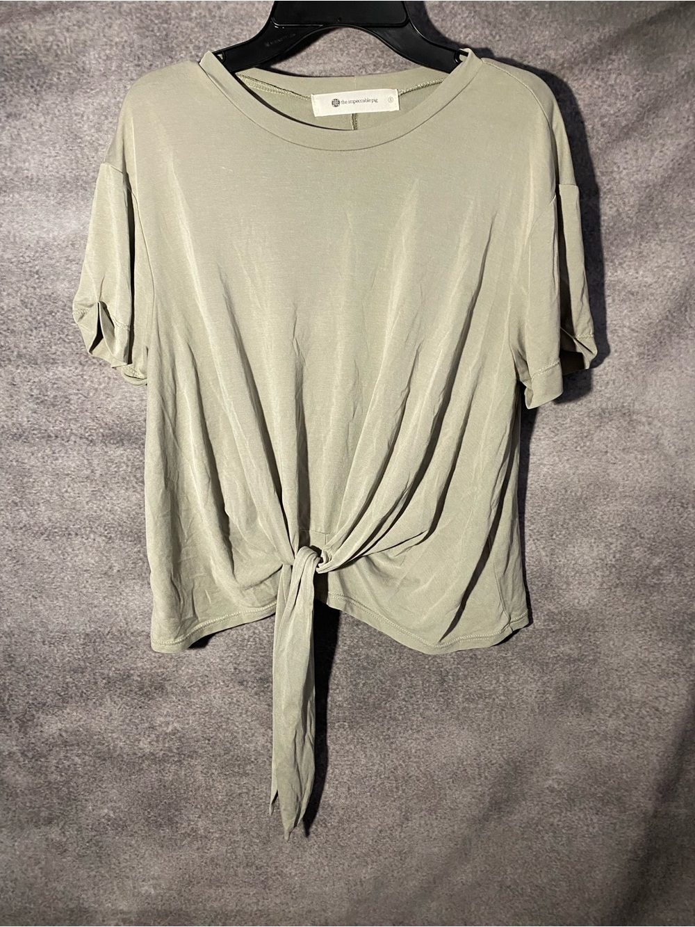 The Impeccable Pig Sage Green Tie Front Short Sleeve Top Size Small
